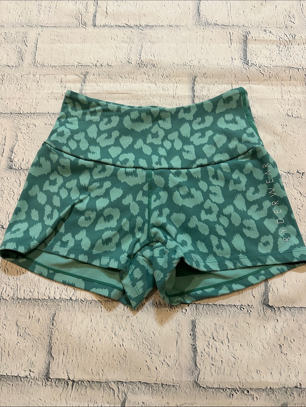 Ryderwear Teal Leopard High-Waist Scrunch Athletic Shorts